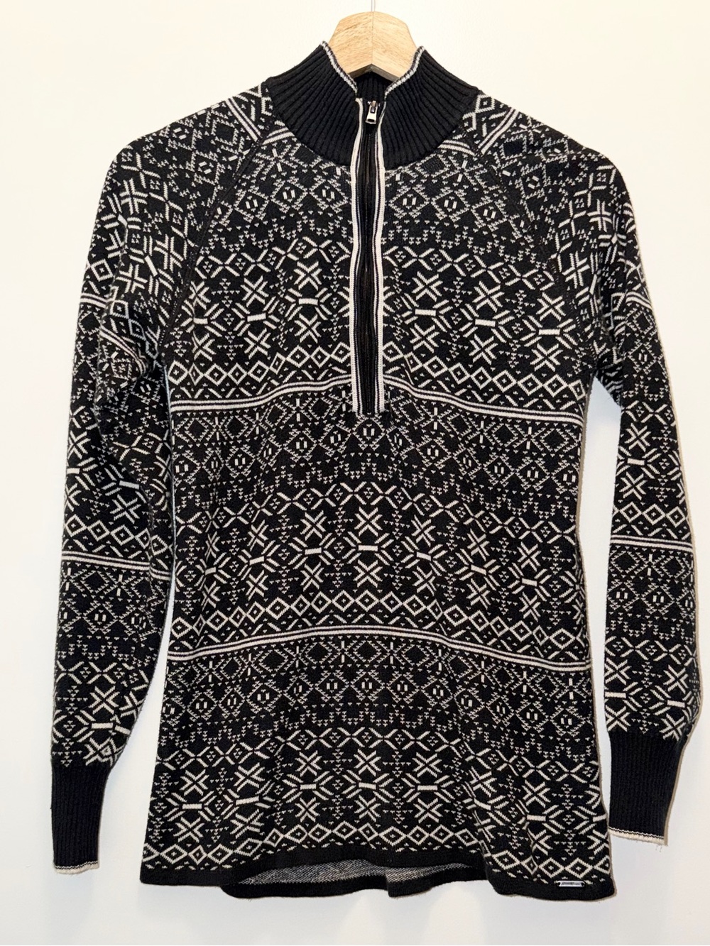 Eddie Bauer Black and White Quarter Zip Nordic Pullover Sweater Size Small